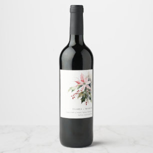 Etiqueta Para Botella De Vino Boda de acuarela de Poinsettia Berries Foliage