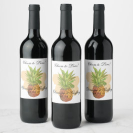 Etiqueta Para Botella De Vino Boda de acuarela de verano de piña tropical