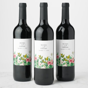 Etiqueta Para Botella De Vino Boda de acuarela de Wildflowers Periwinkle