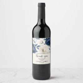 Etiqueta Para Botella De Vino Boda de acuarela dorada azul marino y floral blanc