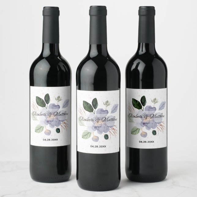 Etiqueta Para Botella De Vino Boda de acuarela floral (Botellas)