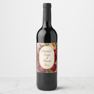 Etiqueta Para Botella De Vino Boda de acuarela floral de Rubor Burgundy