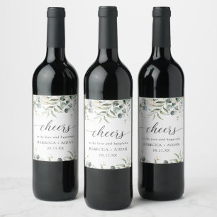 Etiqueta Para Botella De Vino Boda de acuarela floral verde