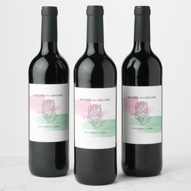 Etiqueta Para Botella De Vino Boda de acuarela King Protea (Botellas)