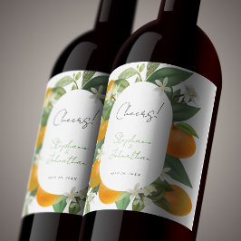 Etiqueta Para Botella De Vino Boda de acuarela Naranja mandarín