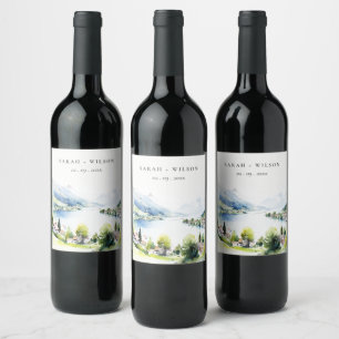Etiqueta Para Botella De Vino Boda de acuarela paisajística en Lungern Suiza