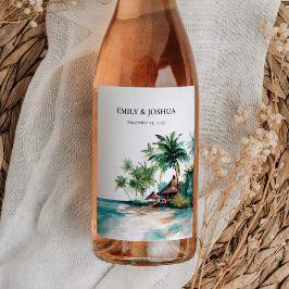 Etiqueta Para Botella De Vino Boda de acuarela tropical de playa
