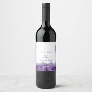Etiqueta Para Botella De Vino Boda de acuarela ultra violeta elegante