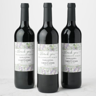 Etiqueta Para Botella De Vino Boda de Agradecimiento de Vegetación Acuarela Rúst