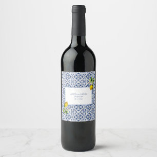 Etiqueta Para Botella De Vino Boda de Amalfi Coast Lemon Blue Tiles Italia