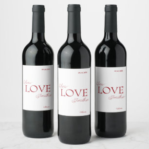 Etiqueta Para Botella De Vino Boda de amor rojo simple y elegante