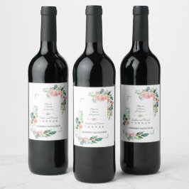 Etiqueta Para Botella De Vino Boda de armazón verde de color blanco rosa de colo