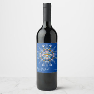 Etiqueta Para Botella De Vino Boda de Arte Boho Azul Mandala Bohemio