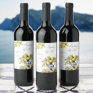 Etiqueta Para Botella De Vino Boda de azulejos azules de Amalfi