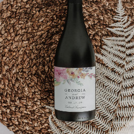 Etiqueta Para Botella De Vino Boda de Blooms Pintado