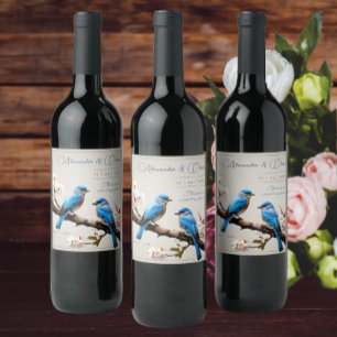 Etiqueta Para Botella De Vino Boda de Bluebirds de primavera