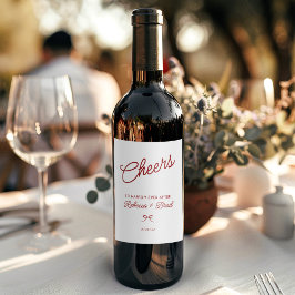 Etiqueta Para Botella De Vino Boda de boceto rojo y blanco dibujado a mano