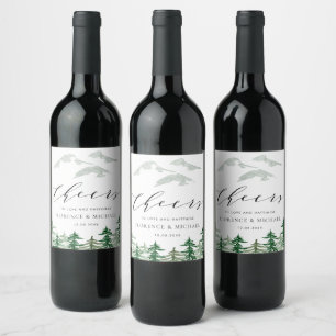 Etiqueta Para Botella De Vino Boda de bosques de color acuático encantado