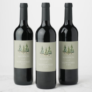 Etiqueta Para Botella De Vino Boda de bosques de pinos de nieve en invierno mini