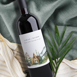 Etiqueta Para Botella De Vino Boda de cabilia de madera de bosque de pino de mon
