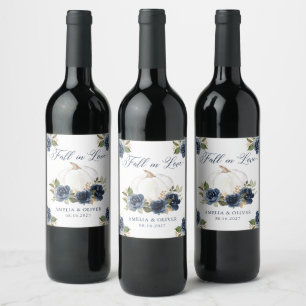 Etiqueta Para Botella De Vino Boda de calabaza azul de la Marina Floral