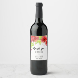 Etiqueta Para Botella De Vino Boda de caligrafía de flores etéreas rojas y rosas
