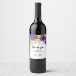 Etiqueta Para Botella De Vino Boda de caligrafía de flores violetas moradas etér