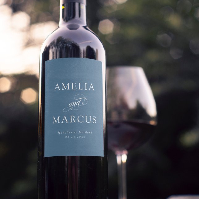 Etiqueta Para Botella De Vino Boda de caligrafía dusty azul vintage (Subido por el creador)