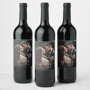 Etiqueta Para Botella De Vino Boda de caligrafía elegante con ánimo blanco