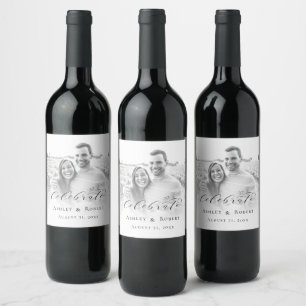 Etiqueta Para Botella De Vino Boda de caligrafía fotográfica