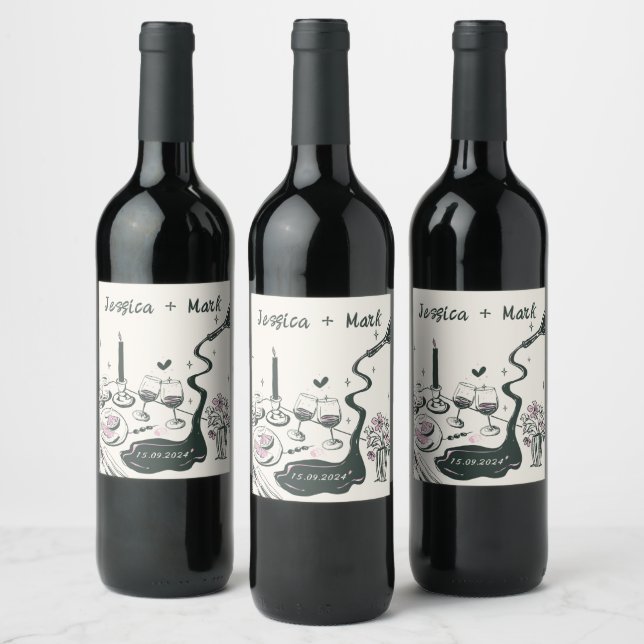 Etiqueta Para Botella De Vino Boda De Cena Discoteca Whimsical (Botellas)