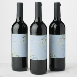 Etiqueta Para Botella De Vino Boda de cielo azul con amor verde