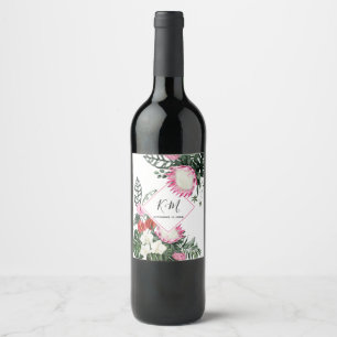 Etiqueta Para Botella De Vino Boda de color de agua de las flores tropicales Pro