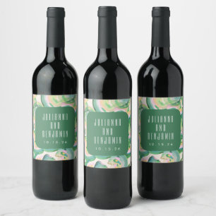 Etiqueta Para Botella De Vino Boda de color de agua verde de arte moderno