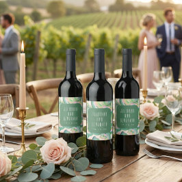 Etiqueta Para Botella De Vino Boda de color de agua verde de arte moderno