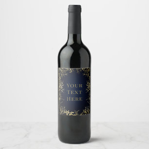 Etiqueta Para Botella De Vino Boda de Coral Elegante con Dorado y Azul Marino Os