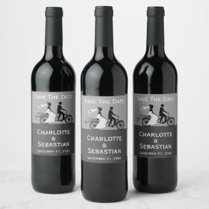 Etiqueta Para Botella De Vino Boda De Cute Tandem Bike Bride Y Groom