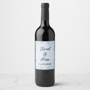 Etiqueta Para Botella De Vino Boda de delicadas flores silvestres azul oscuro