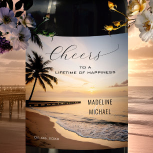 Etiqueta Para Botella De Vino Boda de destino de la playa de Sunset tropical