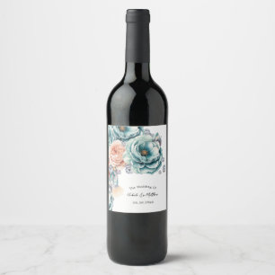 Etiqueta Para Botella De Vino Boda de Diamantes Turquesa y Peach