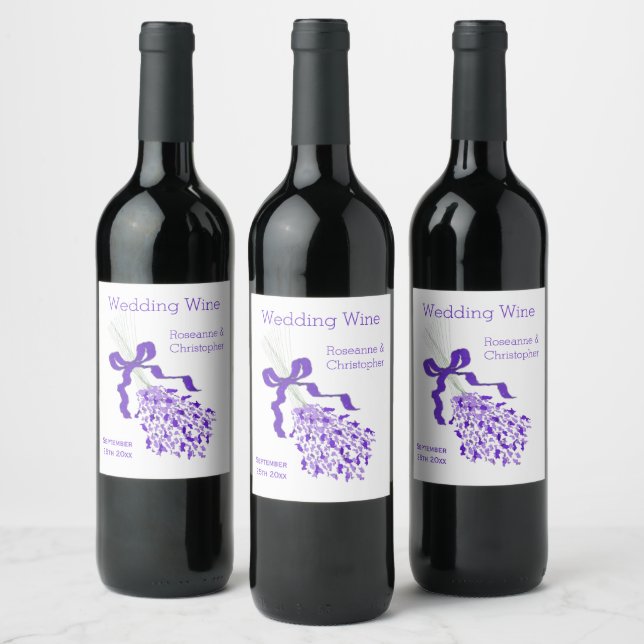 Etiqueta Para Botella De Vino Boda de diseño de lavanda (Botellas)