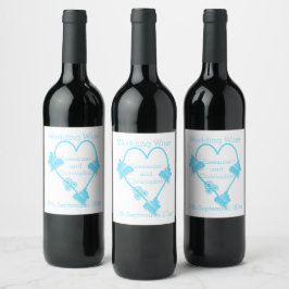 Etiqueta Para Botella De Vino Boda de diseño del corazón de mariposa de color az
