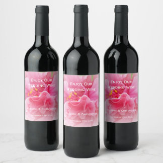 Etiqueta Para Botella De Vino Boda de diseño floral rosa