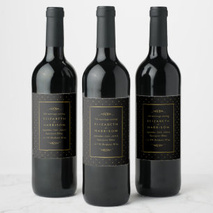 Etiqueta Para Botella De Vino Boda de efectos modernos en negro y Relieve metali