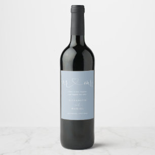 Etiqueta Para Botella De Vino Boda de escritura del corazón de azul polvoriento 