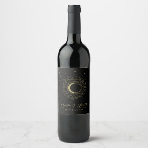 Etiqueta Para Botella De Vino Boda de estrellas negras y doradas ráfaga solar ce
