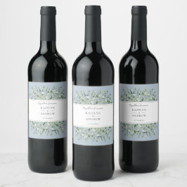 Etiqueta Para Botella De Vino Boda de Eucalipto Azul Polvoriento Juntos Por Siem