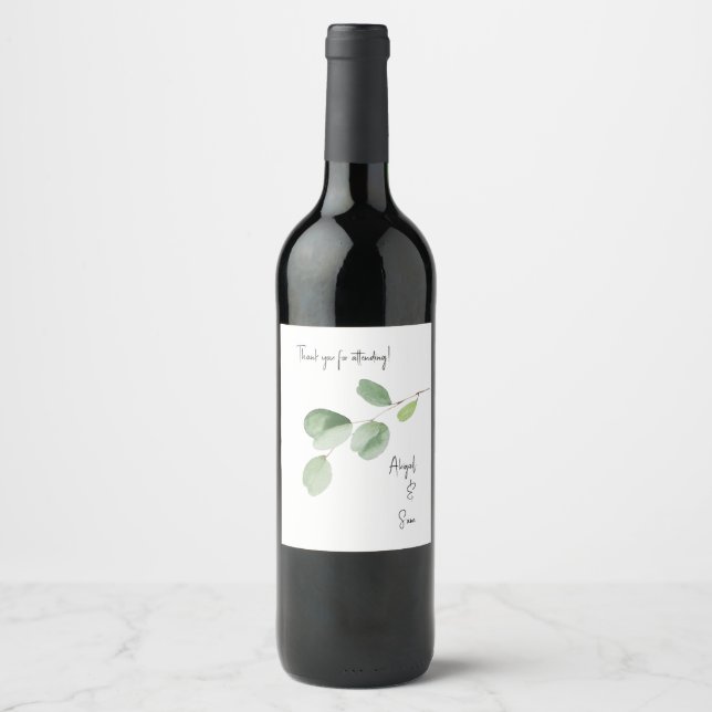 Etiqueta Para Botella De Vino Boda de eucalipto personalizado moderno (Anverso)