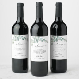 Etiqueta Para Botella De Vino Boda de eucalipto verde acuarela rústica