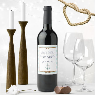 Etiqueta Para Botella De Vino Boda de eventos blanco y espuma marina de anclaje 